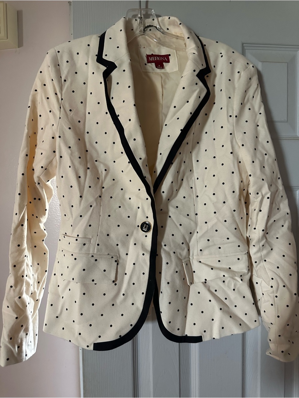 Merona Cream Blazer with Black Polka Dots and Trim
